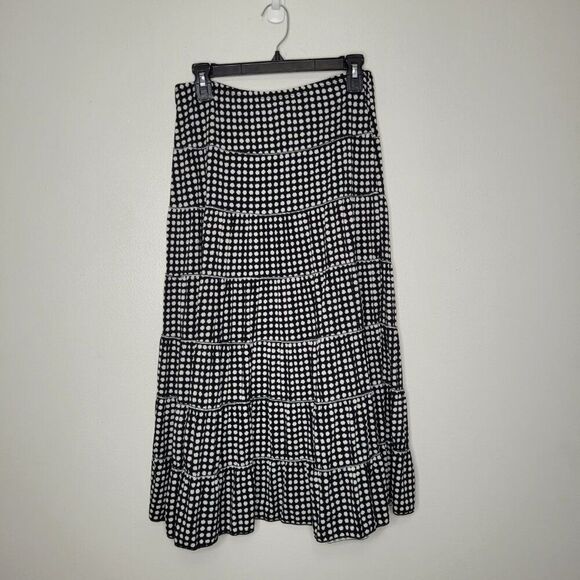 Vintage y2k Max Studio black dot print tiered maxi full skirt size small - Picture 1 of 6